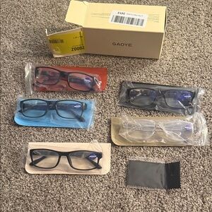 New Assorted Reading Glasses Set - Black, Clear, Blue, Black  +1.25  Blue light